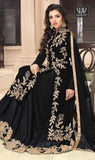 BLACK ETHNIC PARTY WEAR DESIGNER INDO WESTERN SLIT STYLE ANARKALI - Asian Party Wear