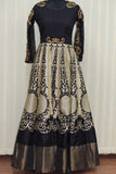 BLACK FLORAL PARTY WEAR DESIGNER INDO WESTERN STYLE ANARKALI GOWN - Asian Party Wear