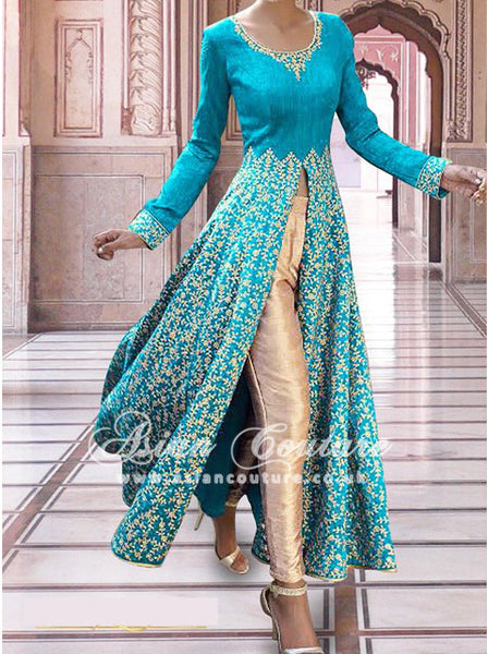 SAR002 LIGHT BLUE SEMI STITCHED ROSE ANARKALI SUIT - Asian Party Wear