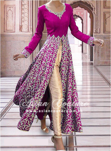 SAR004 PURPLE SEMI STITCHED ROSE ANARKALI SUIT - Asian Party Wear