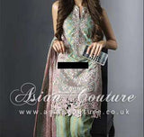 GREEN PINK SEMI STITCHED PAKISTANI LAWN  SUIT - Asian Party Wear