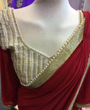 Z1 Stunning Georgette Pearl Embroidered Saree with heavy pearl blouse - Asian Party Wear