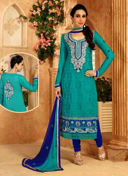 Sea Green KARISHMA GEORGETTE LONG LENGTH STRAIGHT SUITS - Asian Party Wear