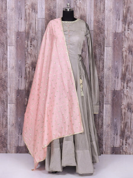 SILK GREY AND PINK DESIGNER PARTY WEAR INDIAN ANARKALI SUIT - Asian Party Wear