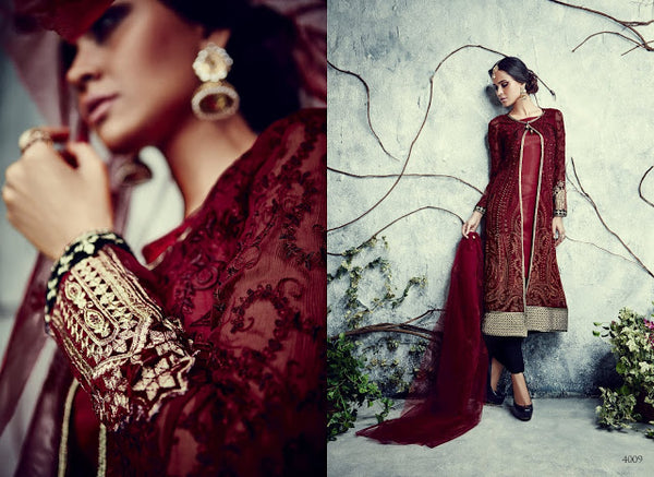 SJ4009 MAROON SAJAWAT GEORGETTE SALWAR KAMEEZ - Asian Party Wear