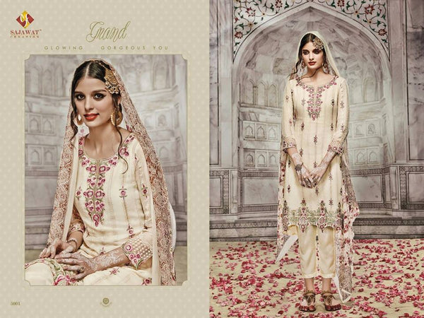 SJ5001 CREAM SAJAWAT MUMTAZ-2 EMBROIDERED SALWAR KAMEEZ - Asian Party Wear