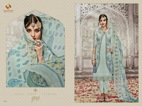 SJ5003 BLUE SAJAWAT MUMTAZ-2 EMBROIDERED SALWAR KAMEEZ - Asian Party Wear