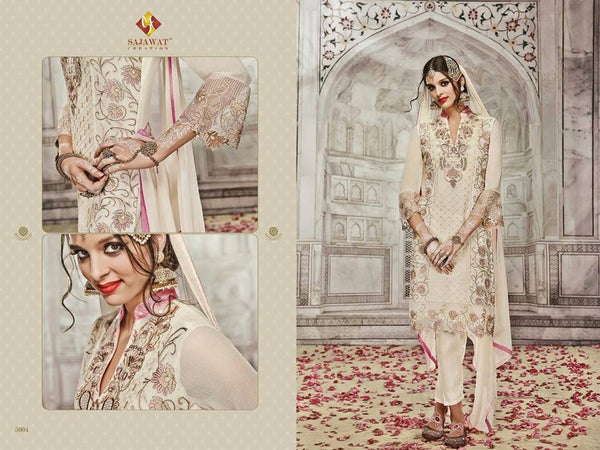 SJ5004 CREAM SAJAWAT MUMTAZ-2 EMBROIDERED SALWAR KAMEEZ - Asian Party Wear