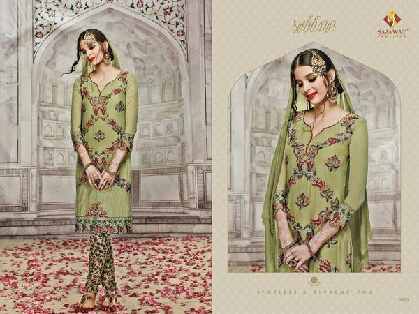 SJ5005 GREEN SAJAWAT MUMTAZ-2 EMBROIDERED SALWAR KAMEEZ - Asian Party Wear