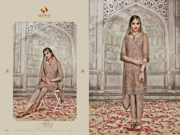 SJ5006 BROWN SAJAWAT MUMTAZ-2 EMBROIDERED SALWAR KAMEEZ - Asian Party Wear