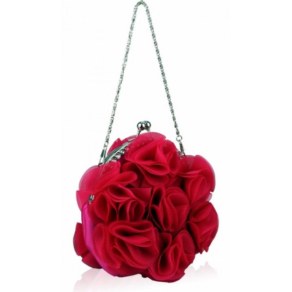 Stunning Red Pink Crystal Frame Rose Satin Clutch/Evening Bag - Asian Party Wear