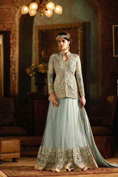 S-62 SEA BLUE SYBELLA ANGELLIQUE WEDDING WEAR DRESS - Asian Party Wear