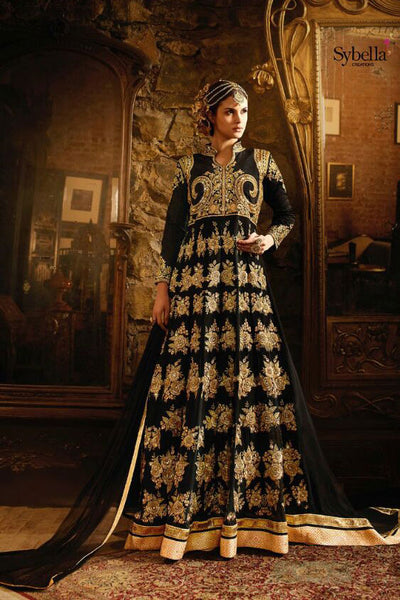 S-64 BLACK AND GOLDEN SYBELLA ANGELLIQUE WEDDING WEAR DRESS - Asian Party Wear