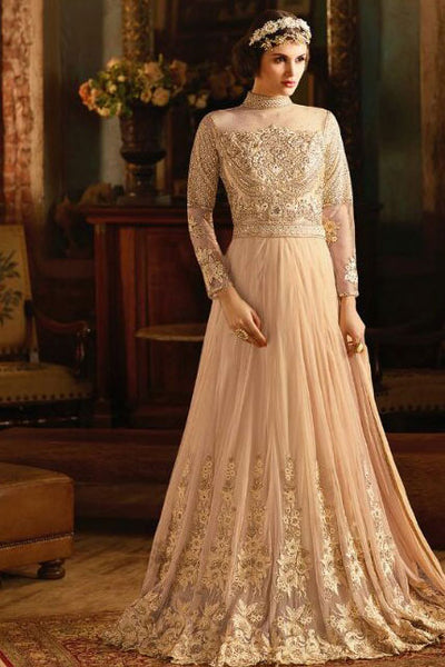 S-67 PEACH SYBELLA ANGELLIQUE WEDDING WEAR DRESS - Asian Party Wear