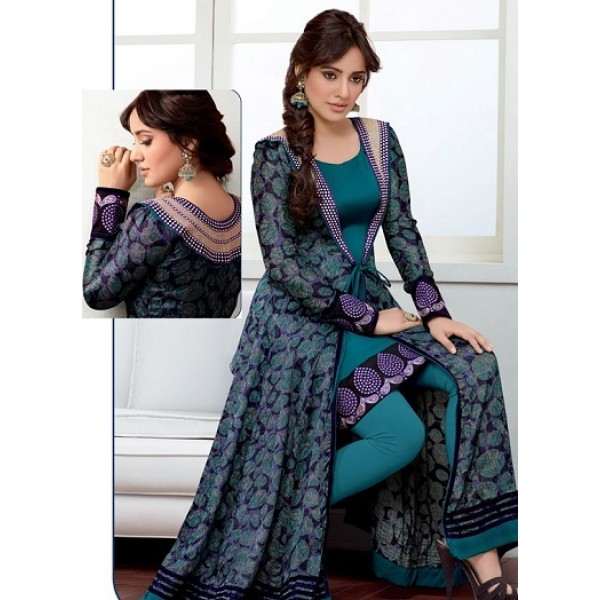 Teal Blue NEHA SHARMA Pure Georgette Trendy Suit - Asian Party Wear