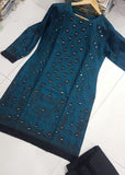 Teal Readymade Linen Mirror Kurti - Asian Party Wear