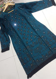 Teal Readymade Linen Mirror Kurti - Asian Party Wear