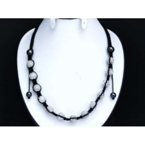 BLACK AND SILVER WHITE UNISEX CRYSTAL BALL NECKLACE - Asian Party Wear