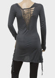 Gunmetal Grey Designer Ladies Slogan Long Top - Asian Party Wear