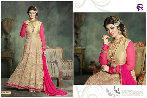 U1007 GOLD AND PINK AYESHA TAKIA ANARKALI STYLE SALWAR KAMEEZ SUIT - Asian Party Wear