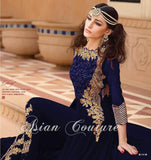 7101-C BLUE GLOSSY PARTY WEAR GEORGETTE DRESS - Asian Party Wear