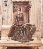 21004 ZOYA ENGAGED DARK BROWN HEAVY EMBELLISHED GOWN - Asian Party Wear