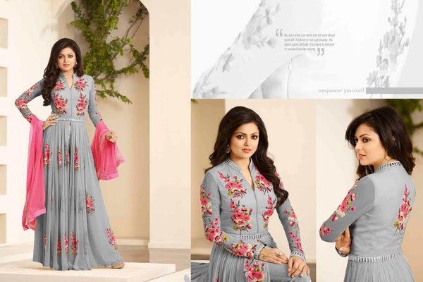 86003-E LILAC GREY LT NITYA PURE GEORGETTE PARTY WEAR DESIGNER SUIT - Asian Party Wear