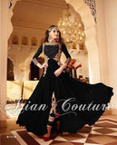 7101-B BLACK GLOSSY PARTY WEAR GEORGETTE DRESS - Asian Party Wear