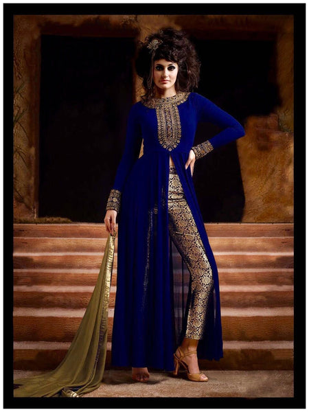 3021-A NAKKASHI STYLISH BLUE COLOUR PARTY WEAR SUIT - Asian Party Wear