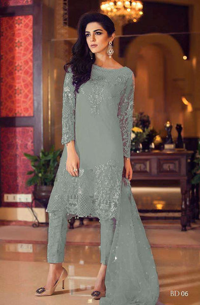 ZMB6007 GREY MARIA B STYLE PAKISTANI SALWAR KAMEEZ SUIT - Asian Party Wear