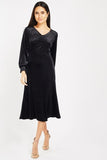 V-NECK MIDI VELVETEEN DRESS - Asian Party Wear