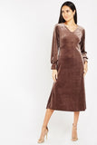 V-NECK MIDI VELVETEEN DRESS - Asian Party Wear