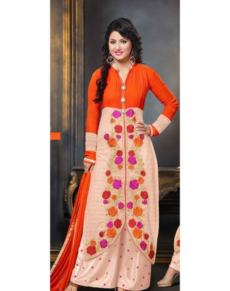 Peach Heena Khan Coral and Bisque Georgette Party Wear Salwar Kamiz - Asian Party Wear