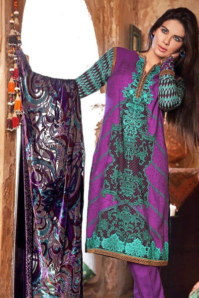 VL-25 PURPLE SILK VELVET GUL AHMAD SALWAR KAMEEZ SUIT [ Replica ] - Asian Party Wear