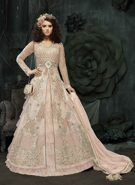 BABY PINK INDIAN DESIGNER WEDDING AND BRIDAL GOWN - Asian Party Wear