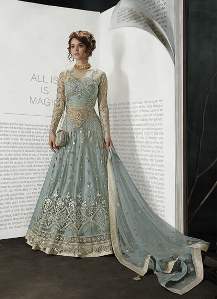 GREY INDIAN DESIGNER WEDDING AND BRIDAL GOWN - Asian Party Wear