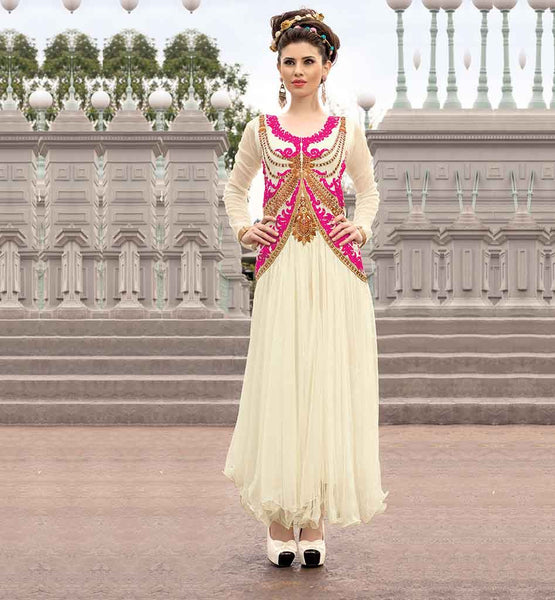 WHITE 21016 ANGEL PARTY WEAR GEORGETTE GOWN with free Legging - Asian Party Wear