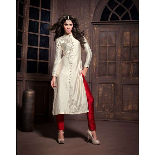 White and Red Maskeen Anaya senora Embroidered Designer Dress - Asian Party Wear