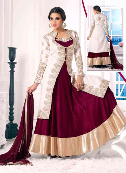 White and voilet WEDDING WEAR GEORGETTE & NET LONG ANARKALI SUIT - Asian Party Wear