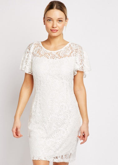 Brilliant White Designer Knitted Lace Dress - Asian Party Wear