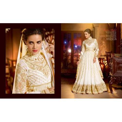 White SHENOA WEDDING WEAR HEAVY EMBROIDERED DESIGNER DRESS - Asian Party Wear