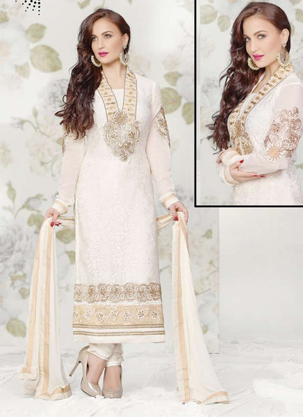 White Statuesque Party Wear Brasso Churidar Shalwar Suit - Asian Party Wear