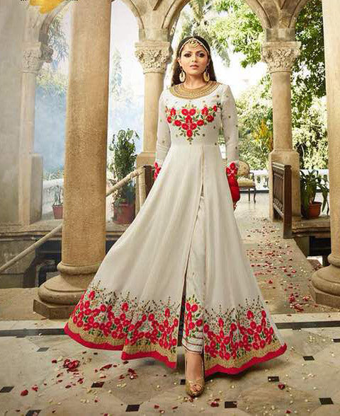 2301-C WHITE NITYA SLIT STYLE LONG ANARKALI DRESS