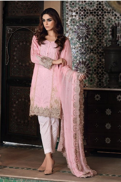 Rose Tan Pink Maria B Embroidered Readymade Suit - Asian Party Wear