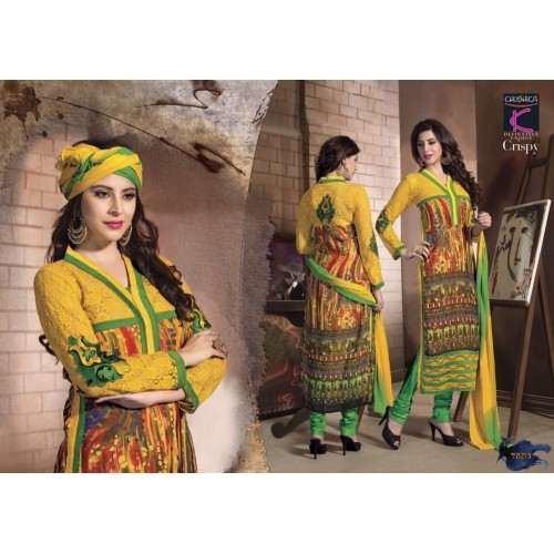 Yellow Crispy GEORGETTE Semi Stitched Salwar Kameez - Asian Party Wear