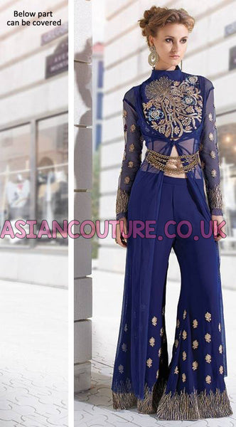 Z-12002 DARK BLUE ZOYA PLAZZO AND SUIT - Asian Party Wear