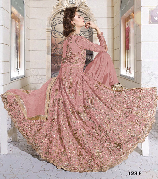 Z-12003B ROSE TAN PINK ZOYA GLITERZ STYLISH WEDDING 4 PIECE SUIT - Asian Party Wear