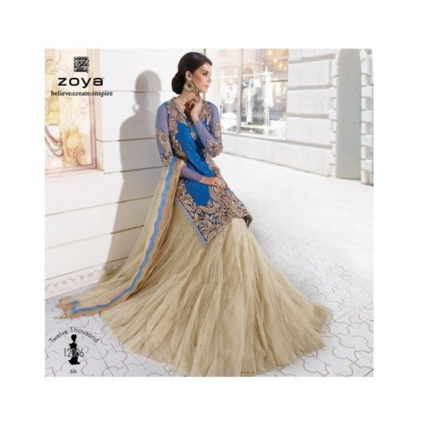 Z-12005 Blue With Beige ETHNIC ZOYA EID AND WEDDING LENGHA - Asian Party Wear