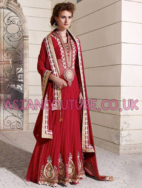 Z-12005 RED ETHNIC ZOYA EID AND WEDDING LENGHA - Asian Party Wear