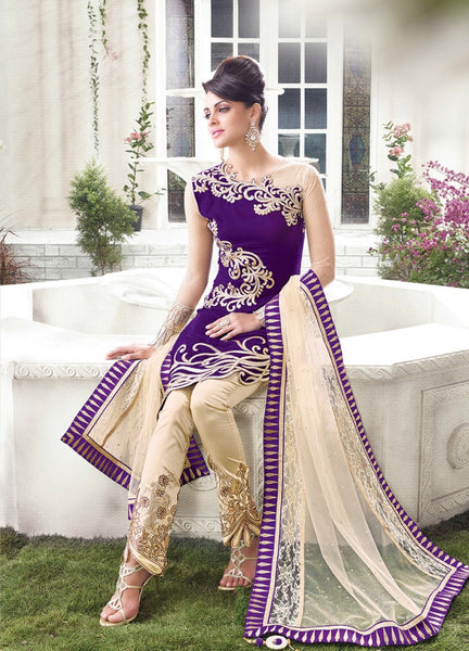 ZE10001 PURPLE ZOYA EMPRESS VELVET DRESS (REPLICA) - Asian Party Wear